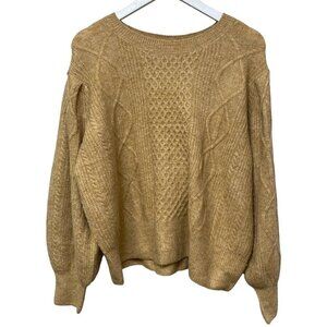 1.STATE Womens Sweater Size XXL Camel Tan Pullover Puff Sleeve Aran Knit